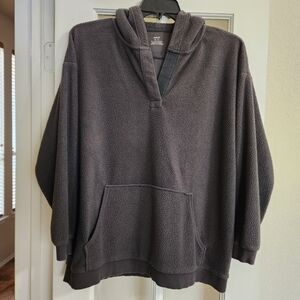 Aerie Sherpa Hoodie Fleece Popover Oversized Sweatshirt Gray Women’s Medium